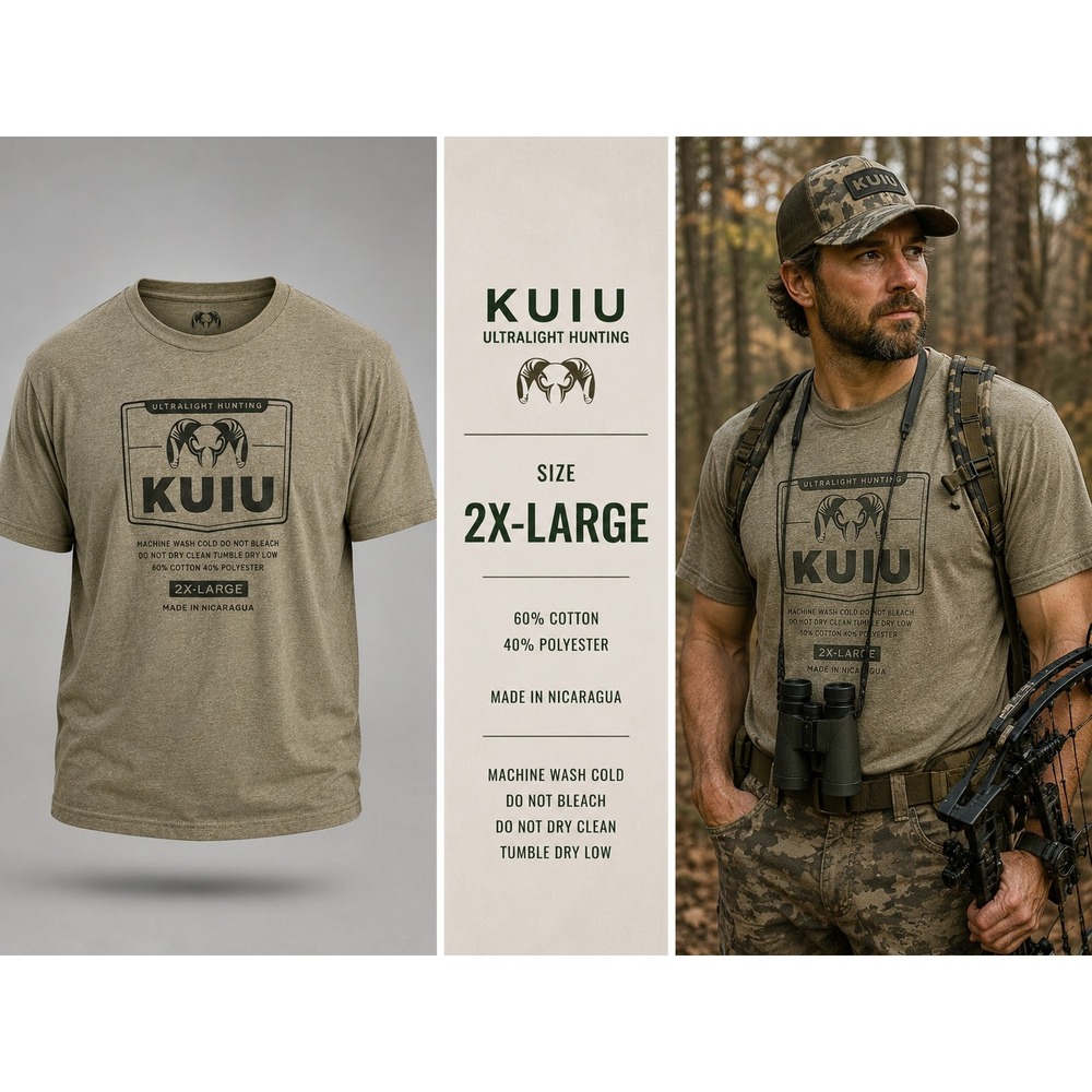 KUIU Ultralight Hunting Graphic T-Shirt Mens 2XL Olive Drab Heather Logo Tee